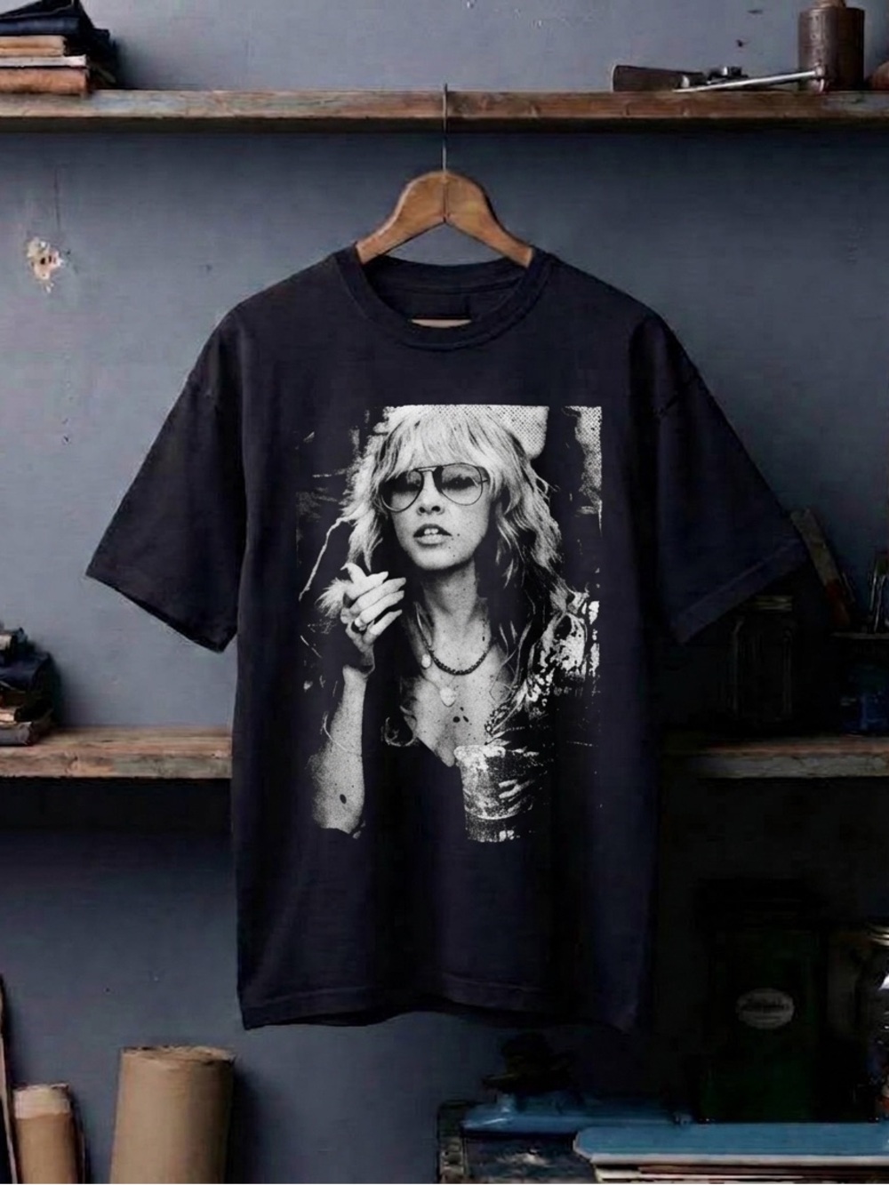 Stevie Nicks Rock Portrait Shirt, Music Rock Graphic Women’s Tee - Black Unisex